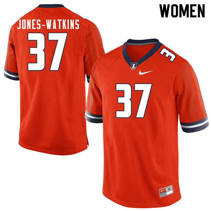 Women #37 Jaden Jones-Watkins Illinois Fighting Illini College Football Jerseys Sale-Orange
